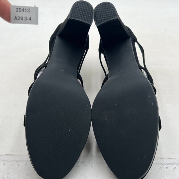 FSJ Black Chunky High Heel Sandals Open Toe T-Strap Cutout Back Zipper Shoes - Picture 7 of 8